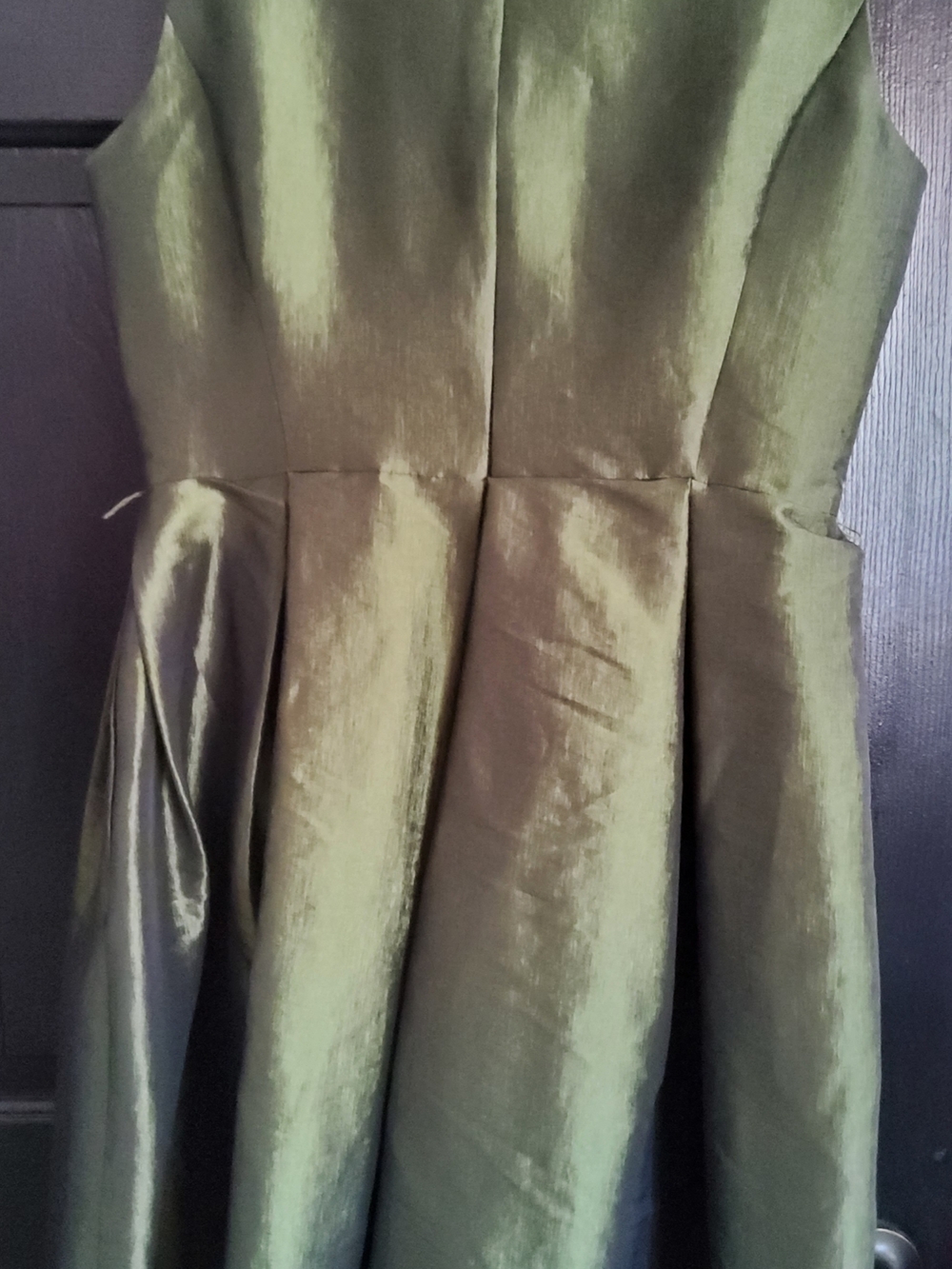 Madison Olive Green Satin Fit-and-Flare Dress Sz 10